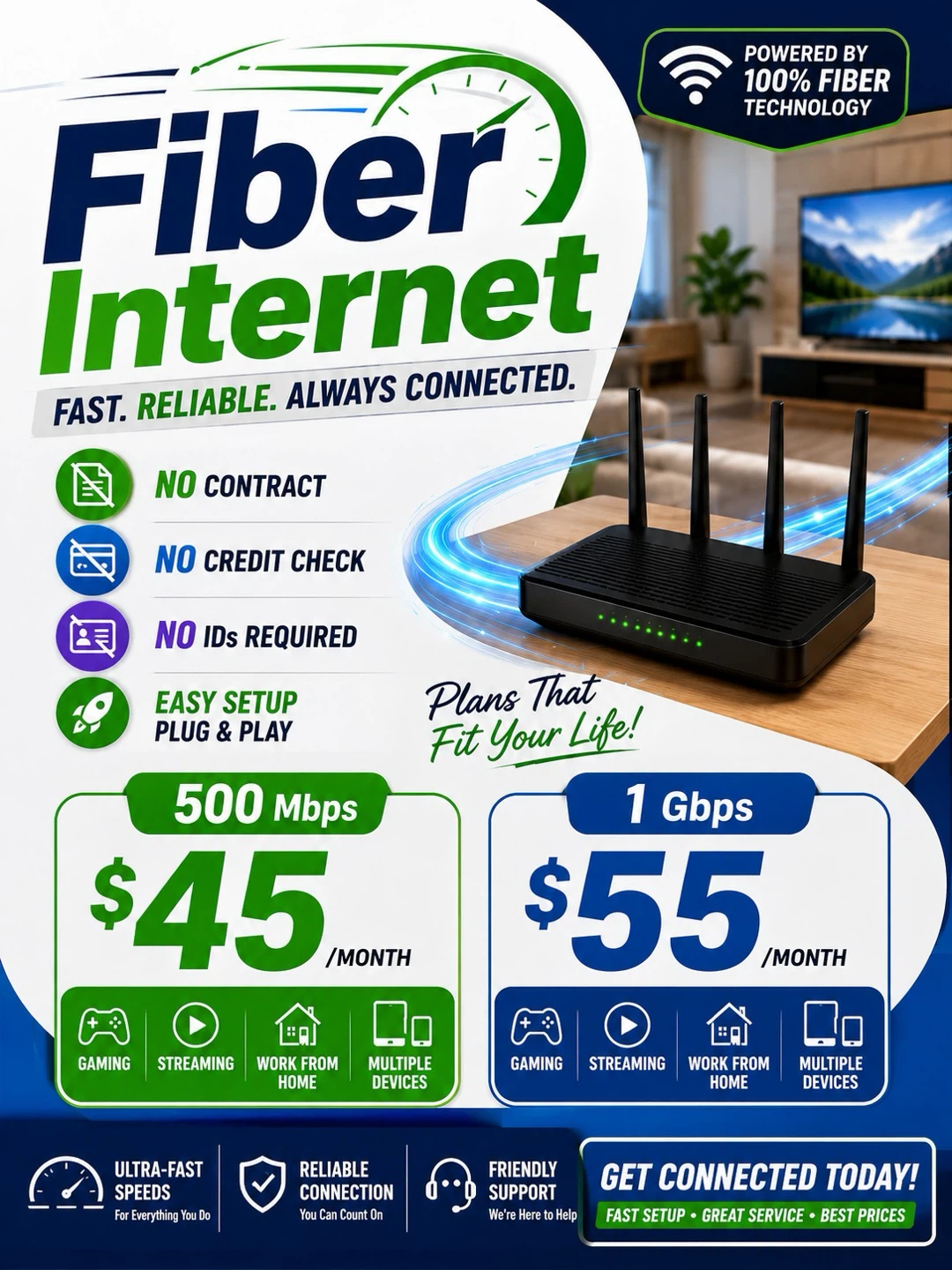 Fiber Internet Plans - 500 Mbps or 1 Gbps