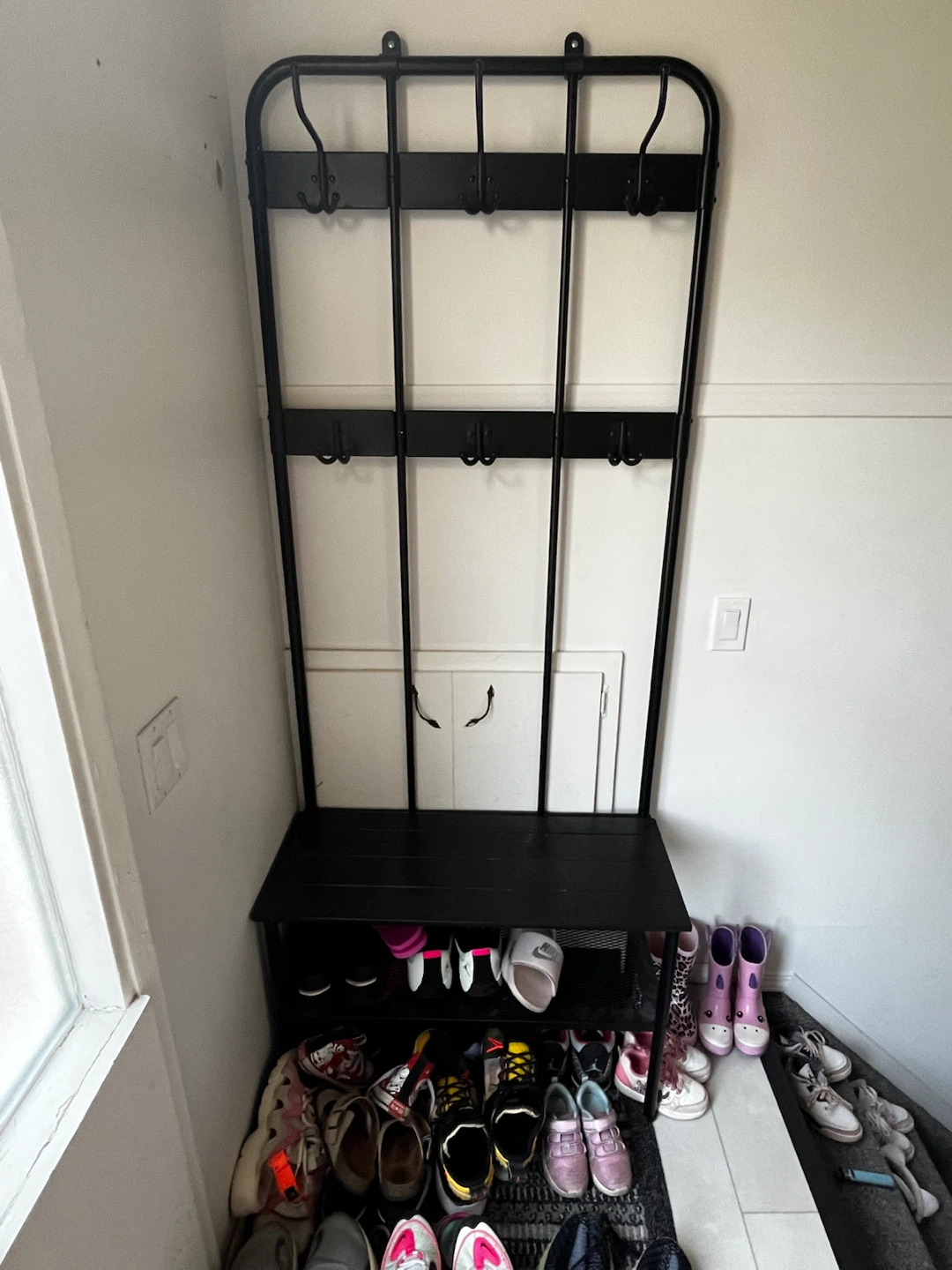 Black Hall Tree with Bench and Shoe Rack