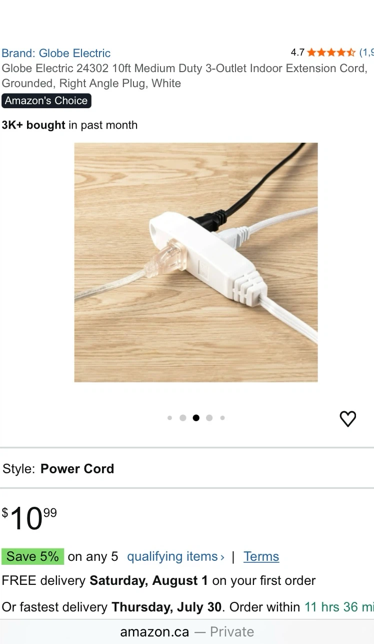 Globe Electric 10ft 3-Outlet Extension Cord - photo 4