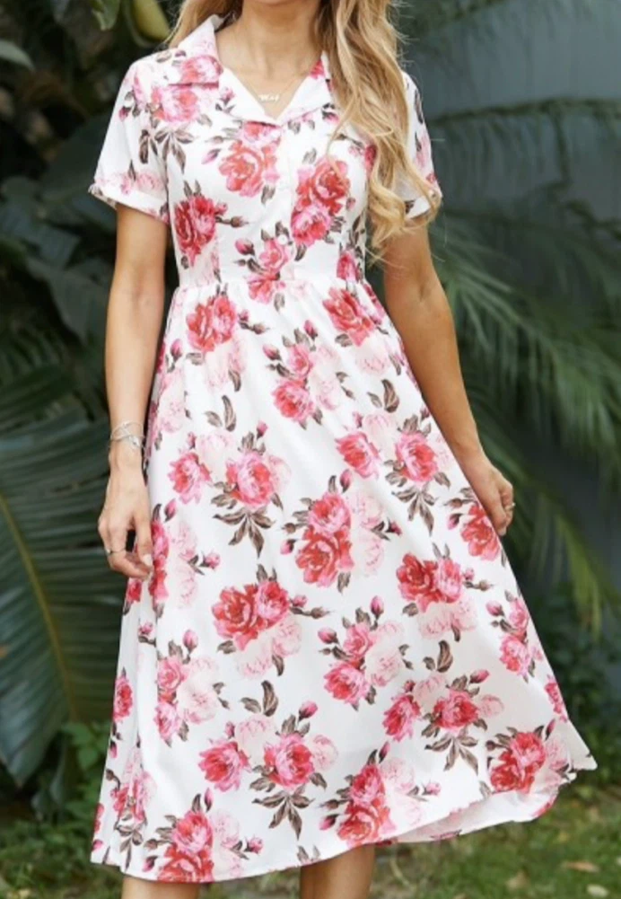 Women's Floral Print Button-Up Shirt Dress