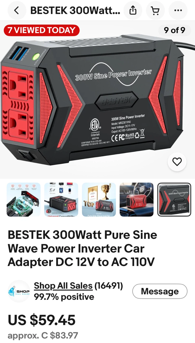 BESTEK 300W Pure Sine Wave Power Inverter