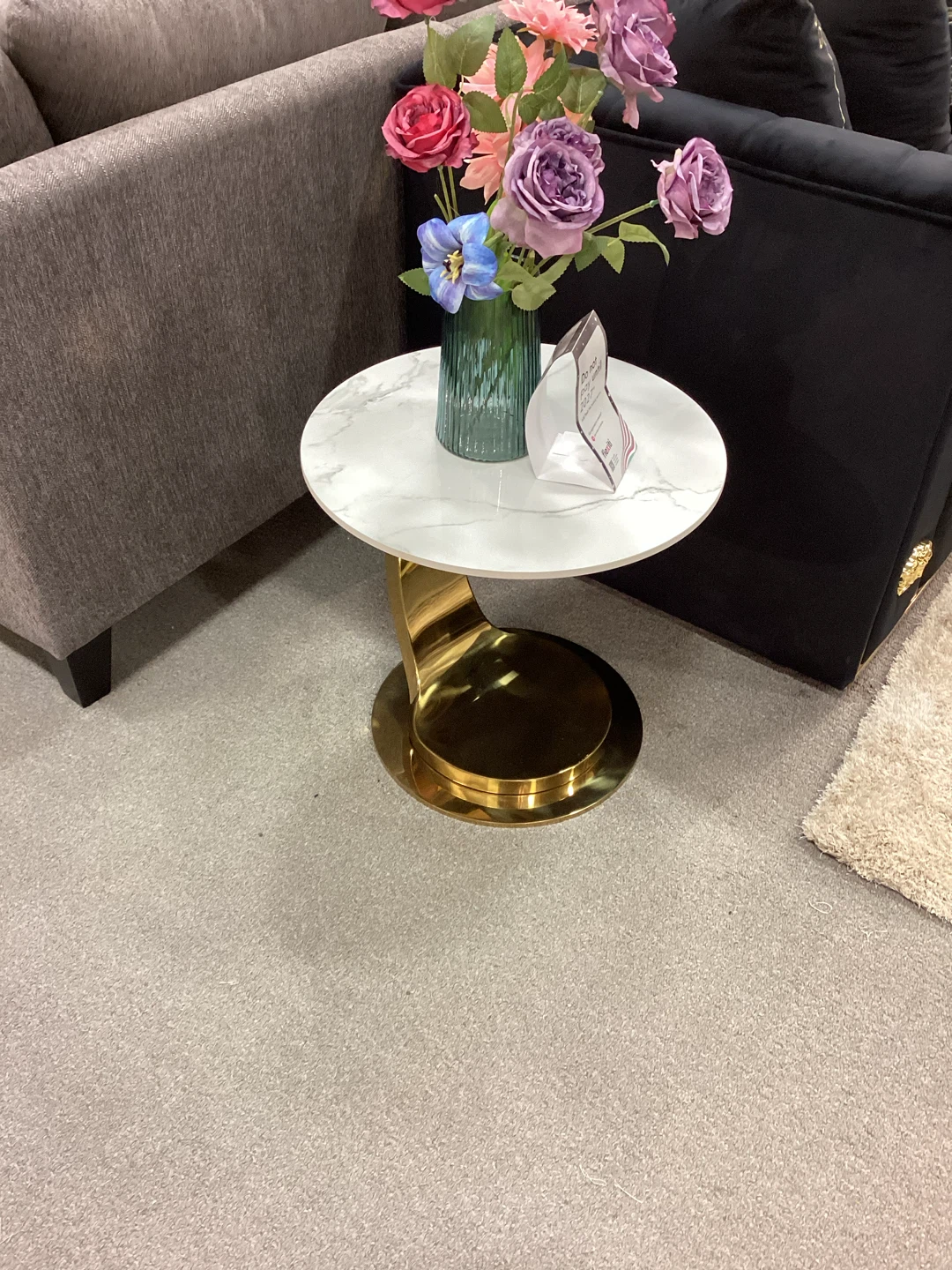 Marble Top Accent Table with Gold Base