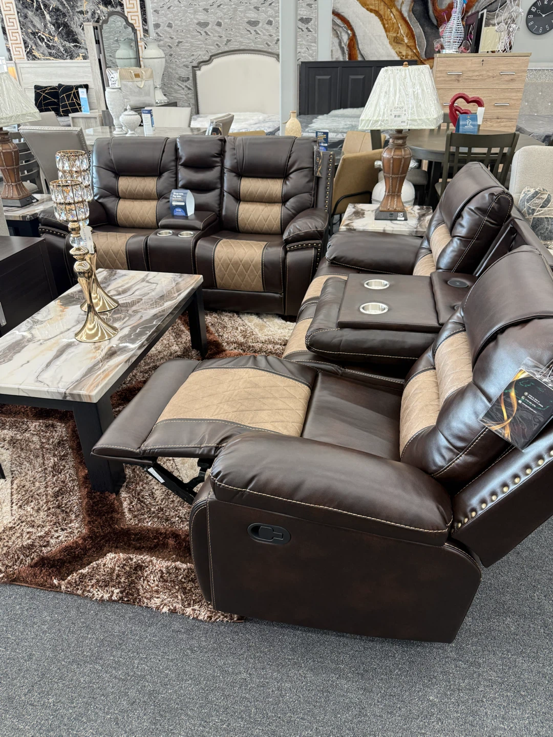 Reclining Sofa & Love W/ Wireless Chargers