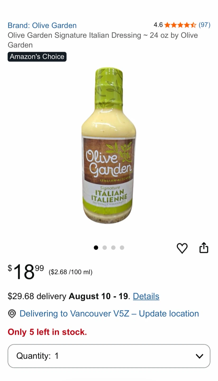 Olive Garden Signature Italian Dressing 828 mL