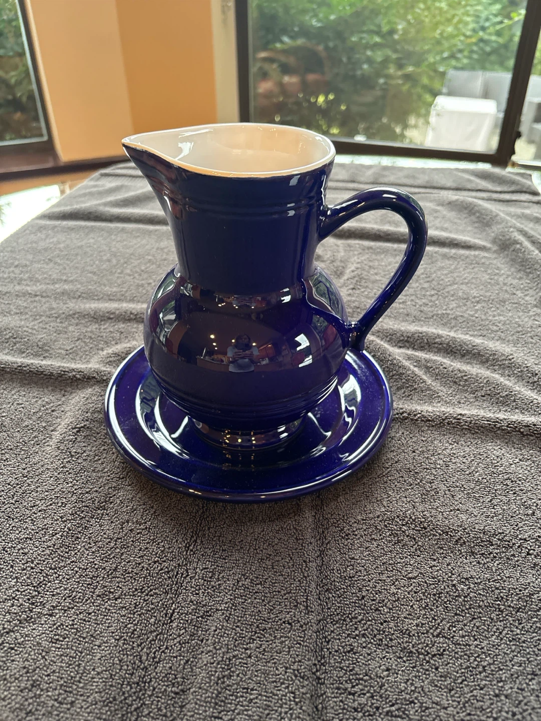 Blue Pitcher with Saucer and Decorative Tray with Bowl