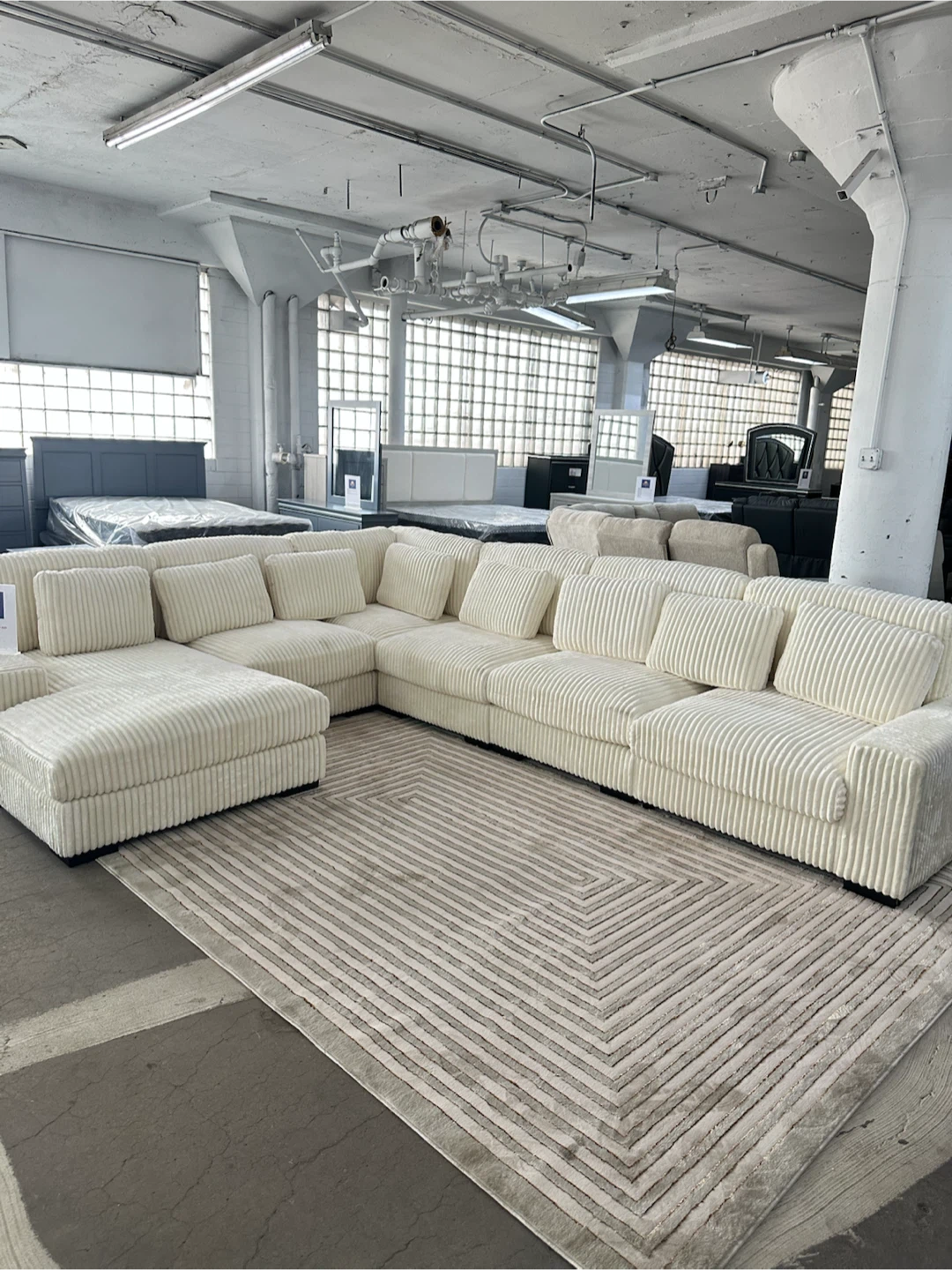 Cream Corduroy Sectional Sofa
