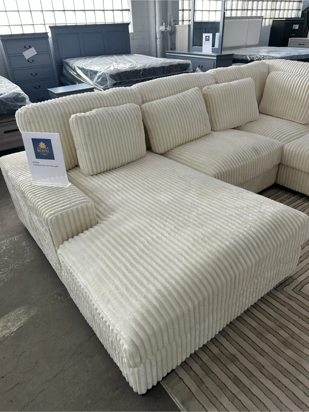 Cream Corduroy Sectional Sofa - photo 2