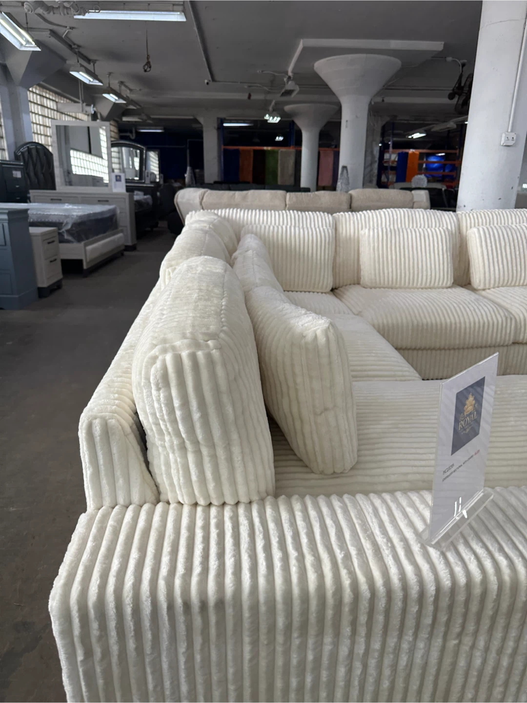 Cream Corduroy Sectional Sofa - photo 4