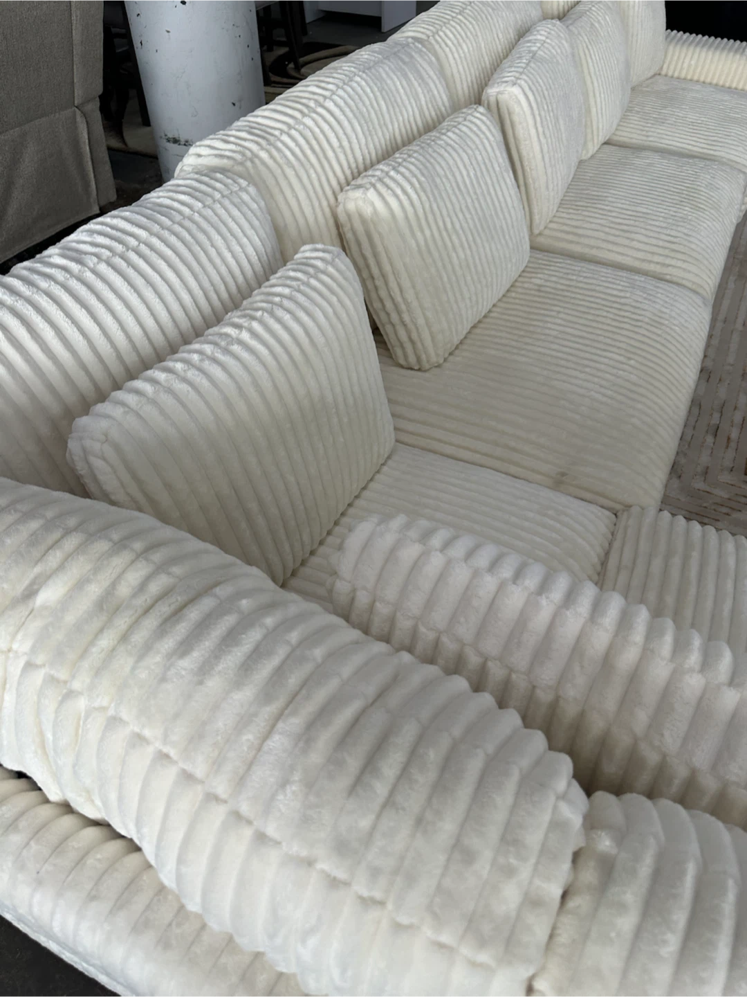 Cream Corduroy Sectional Sofa - photo 5