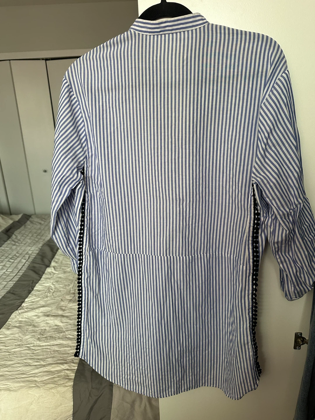 Blue and White Striped Long Sleeve Tunic Blouse - photo 2