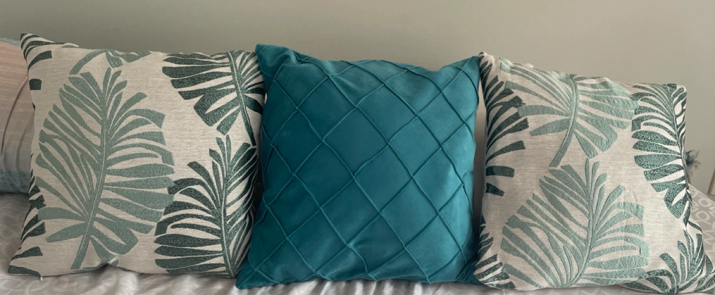 Throw Pillows Set of 3 Teal and Leaf Pattern