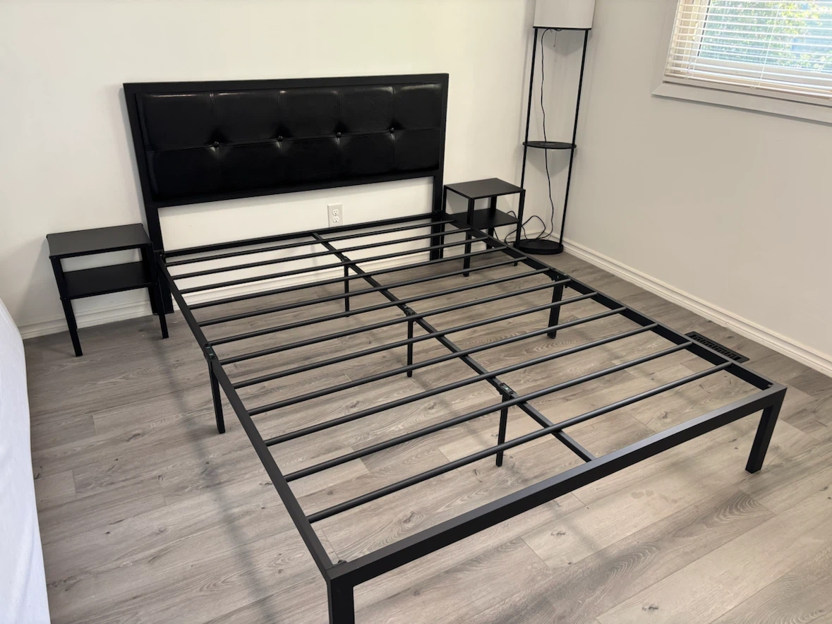 Queen Black Leather Metal Master Bedroom Furniture Set - photo 4