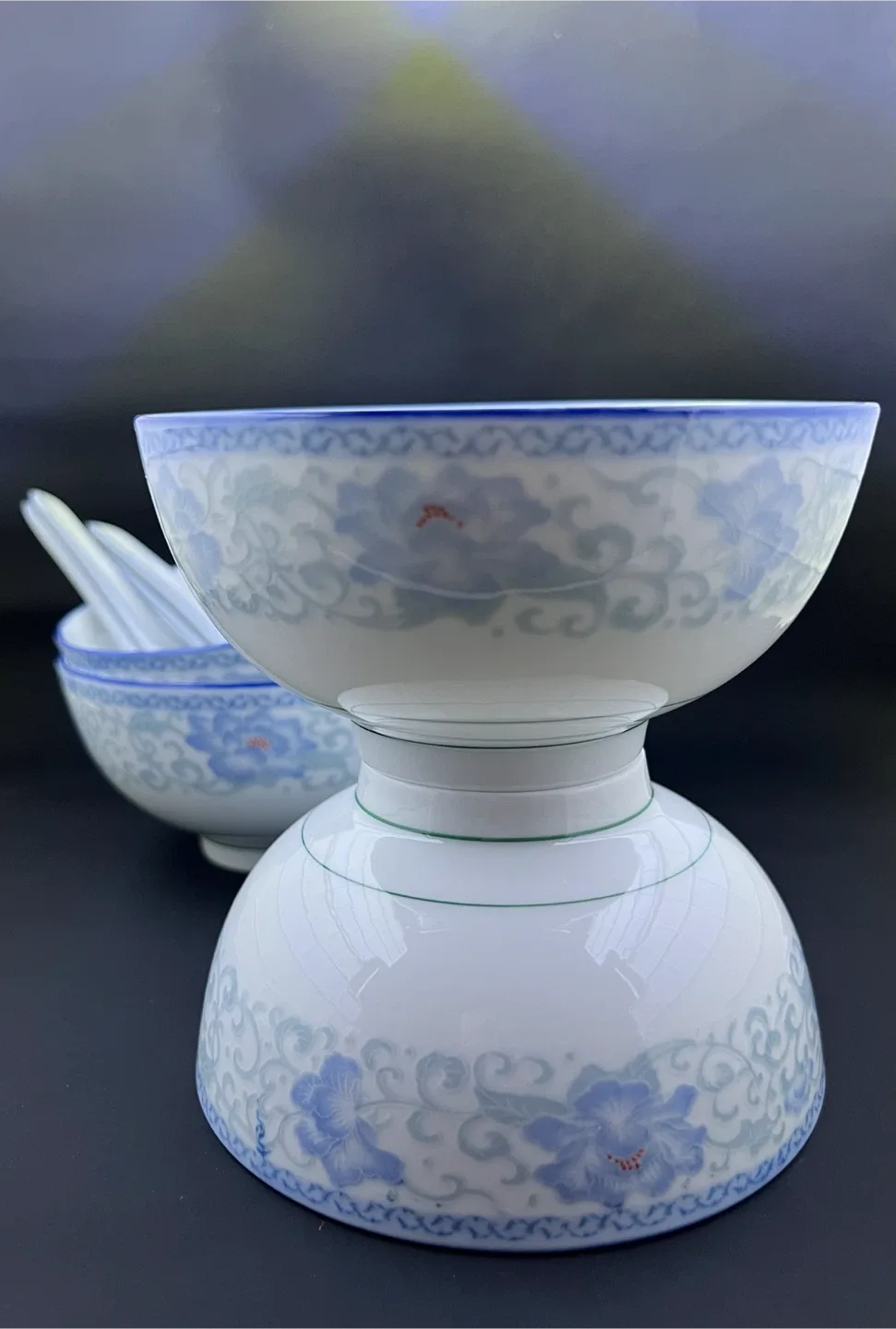 Blue & White Porcelain Bowls and Spoons Set - photo 2