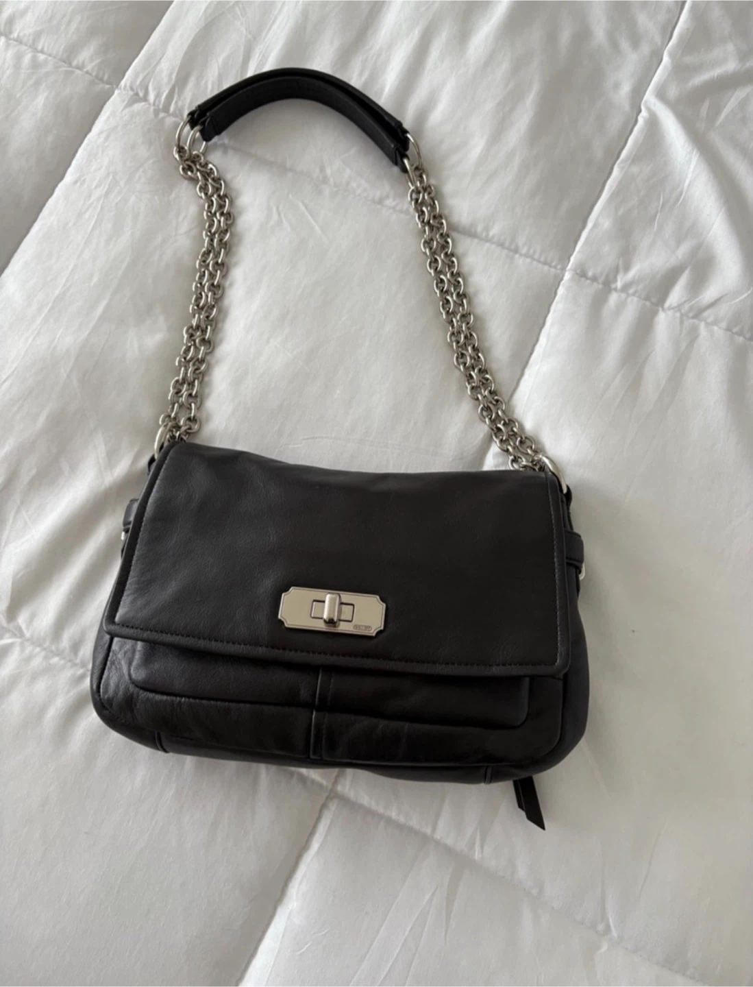 Coach Chelsey Black Leather Chain Shoulder Bag