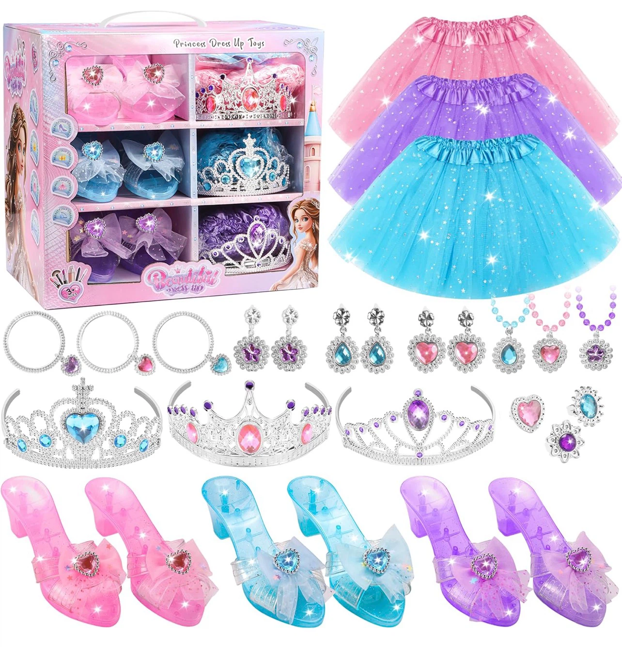 Princess Dress Up Trunk with Tutu, Crowns, Jewelry & Shoes