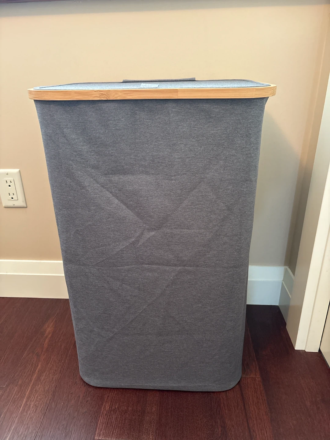 Grey Fabric Laundry Hamper with Bamboo Lid