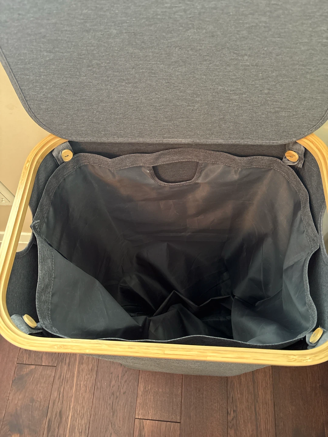 Grey Fabric Laundry Hamper with Bamboo Lid - photo 2