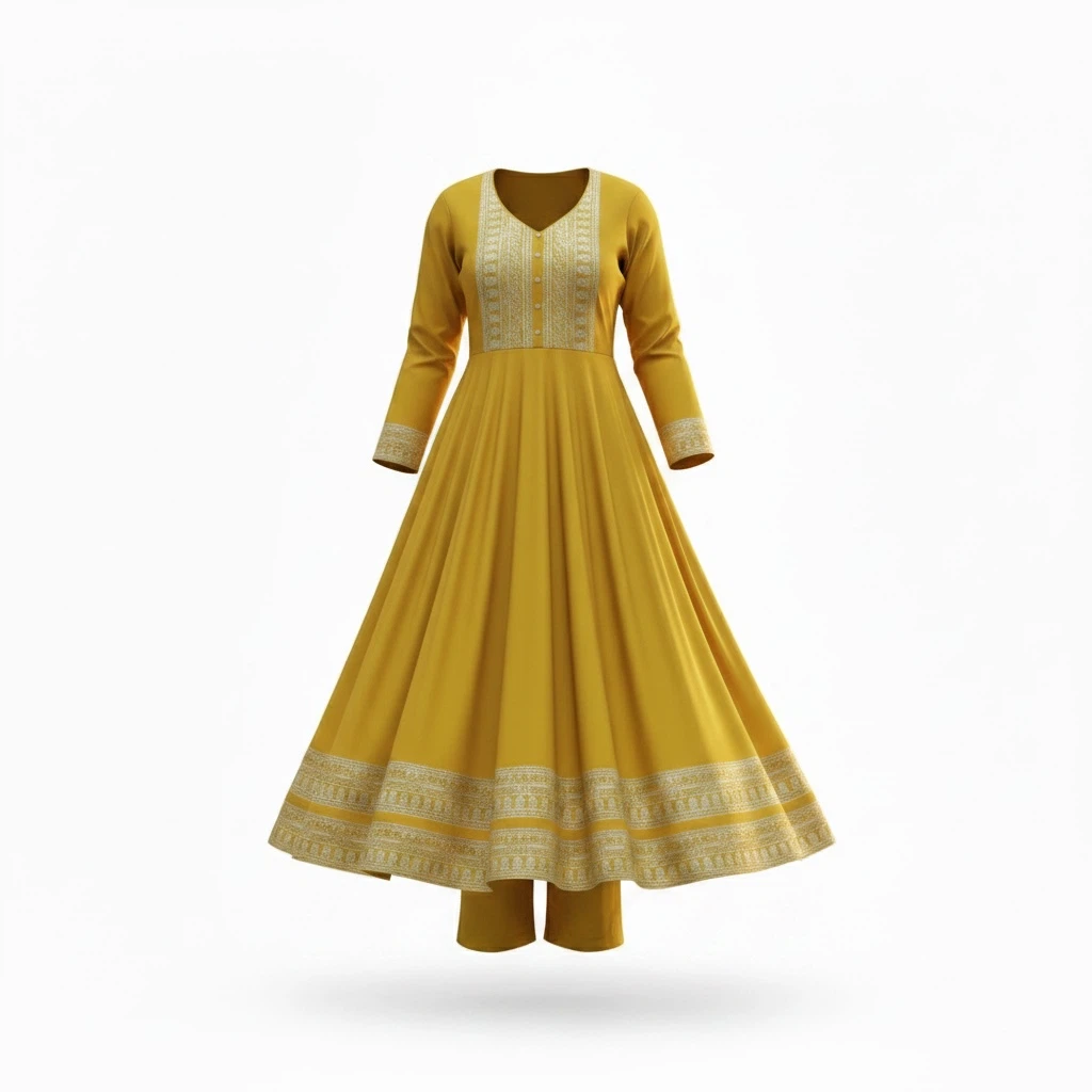 Mustard Yellow Embroidered Kurta Pant Set Size 40