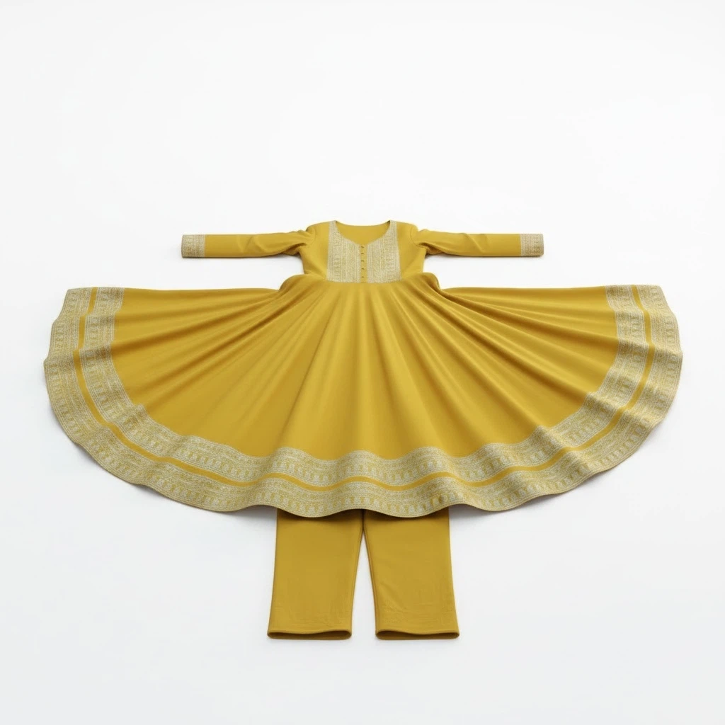 Mustard Yellow Embroidered Kurta Pant Set Size 40 - photo 2