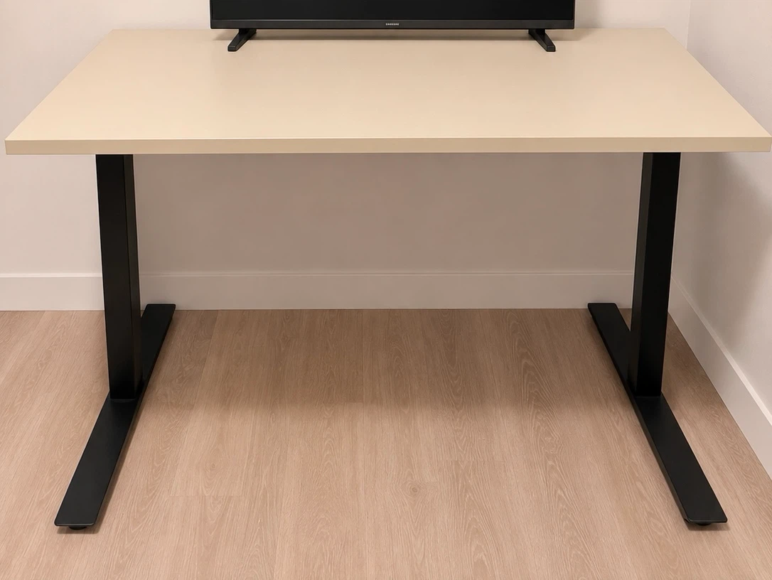 Adjustable Standing Desk - Beige Top, Black Legs