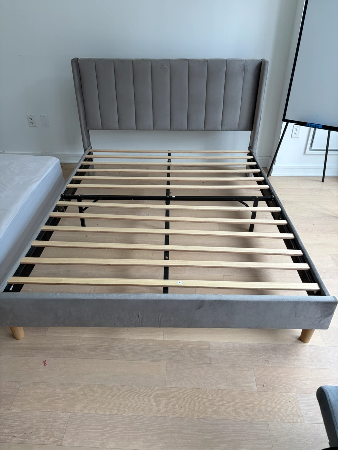Grey Velvet Queen Platform Bed Frame - photo 3