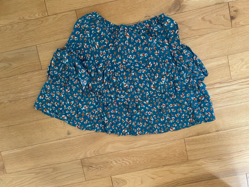 Teal Floral Tiered Skirt