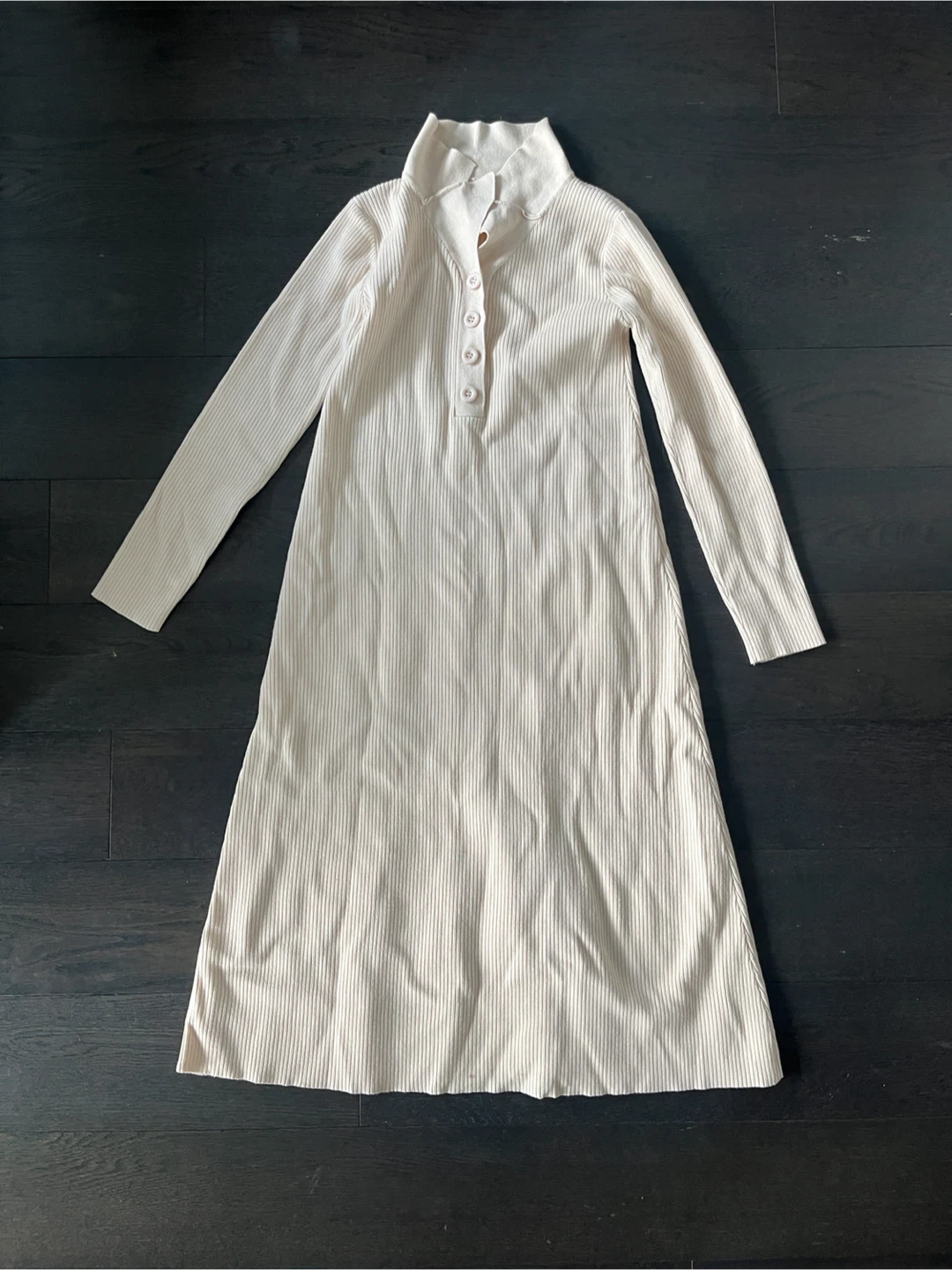 Cream Ribbed Long Sleeve Dress