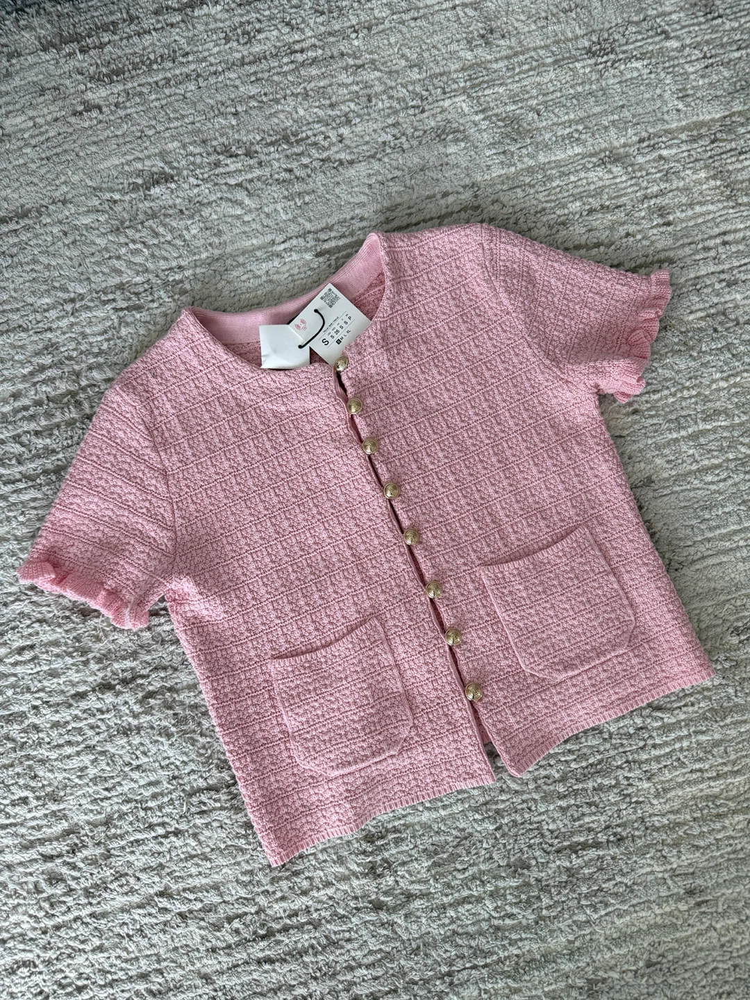 Pink Tweed Cropped Cardigan - Size S