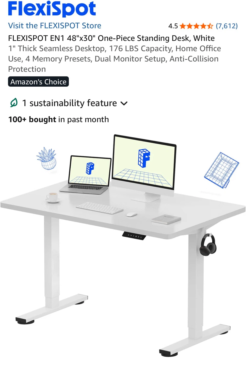 Chair + FlexiSpot EN1 Electric Standing Desk 48” × 30” – White - photo 2
