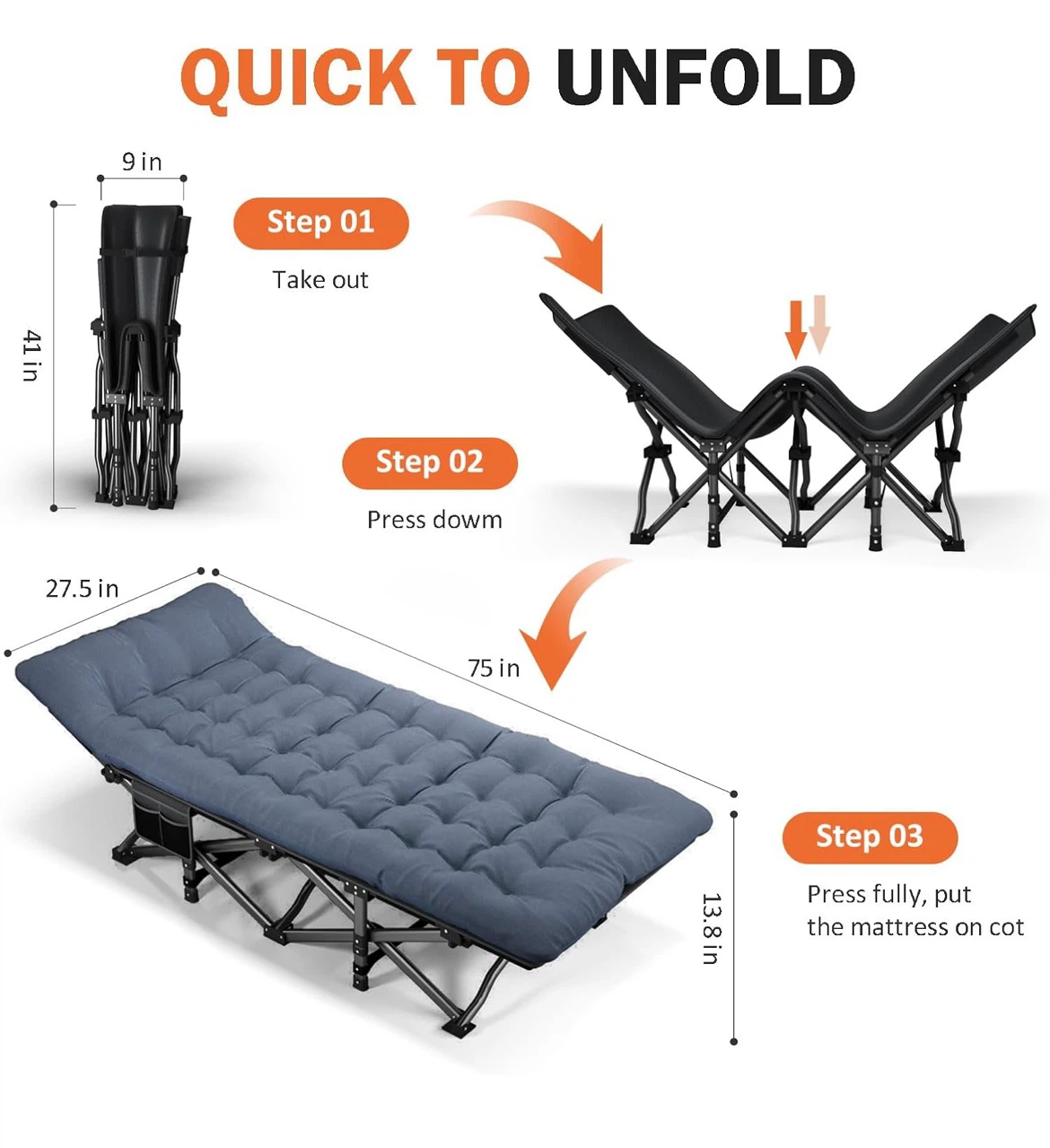 Folding Camping Cot with Removable Mattress - photo 2