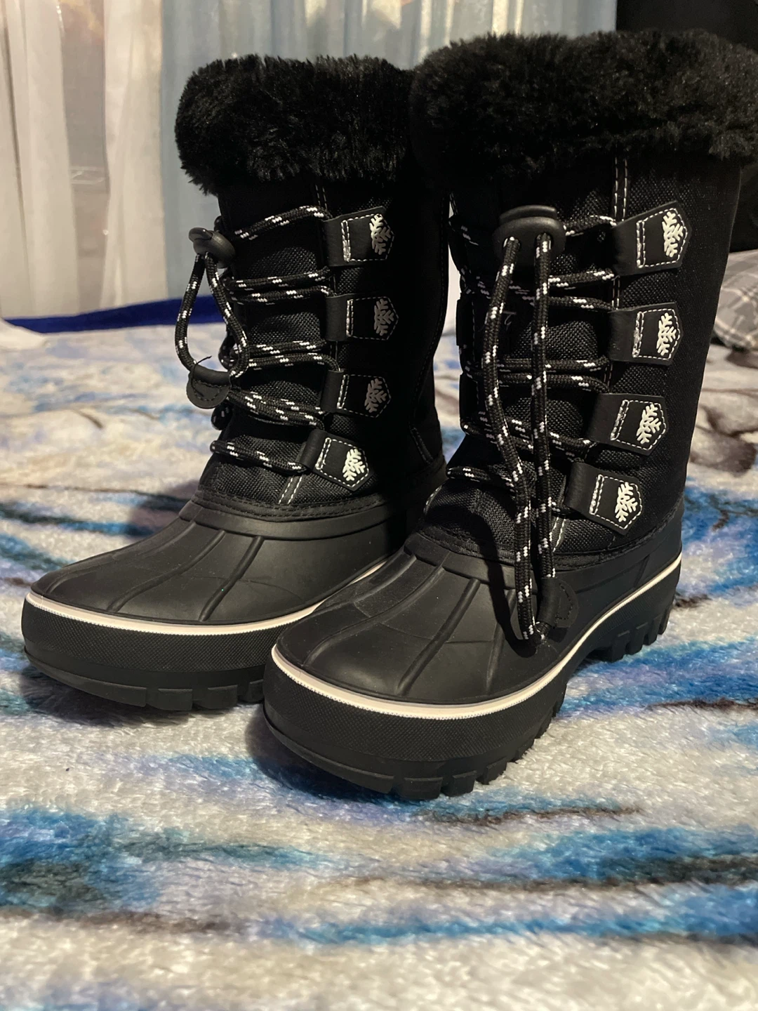 Black Winter Boots with Fur Trim