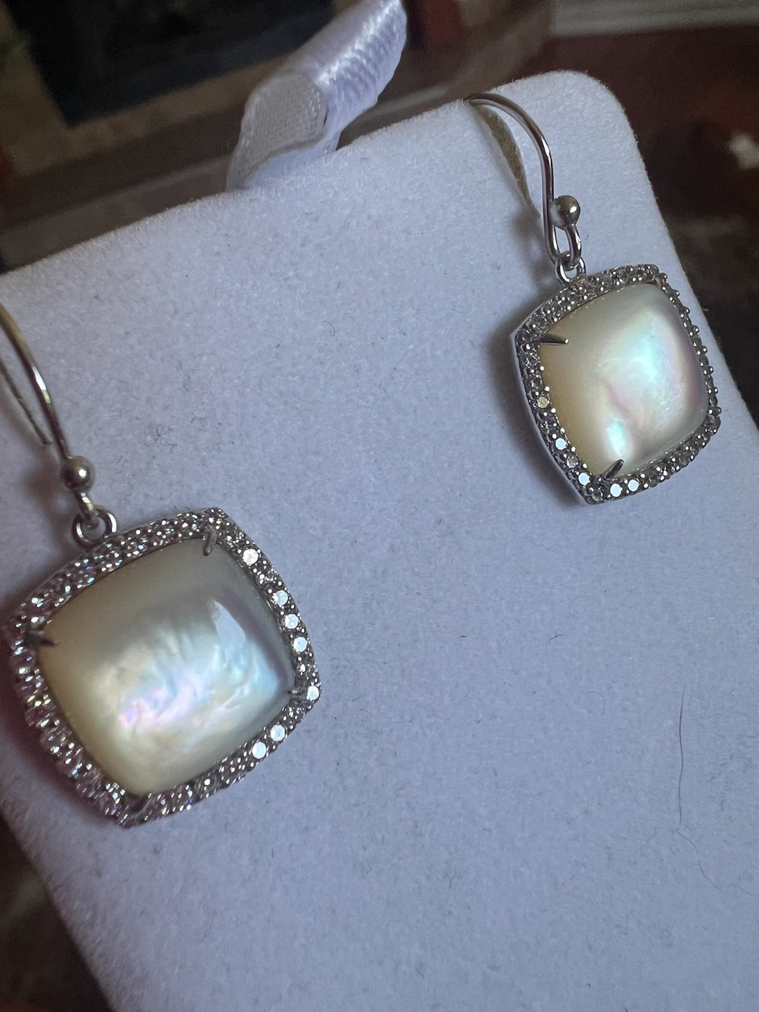 925 silver and Mother of Pearl Earrings with CZ Border