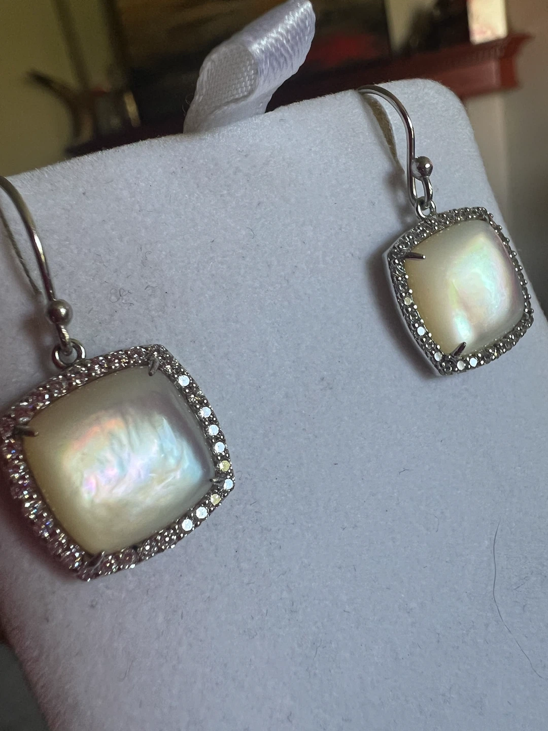 925 silver and Mother of Pearl Earrings with CZ Border - photo 2