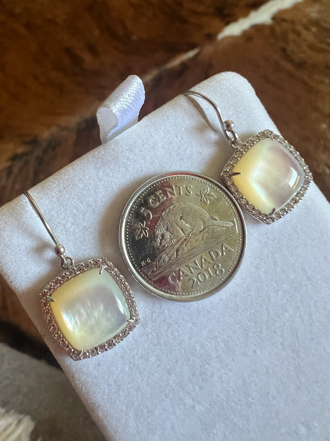 925 silver and Mother of Pearl Earrings with CZ Border - photo 4
