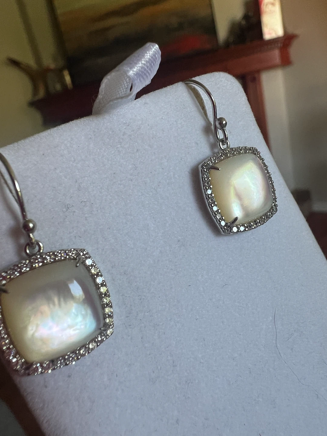 925 silver and Mother of Pearl Earrings with CZ Border - photo 5