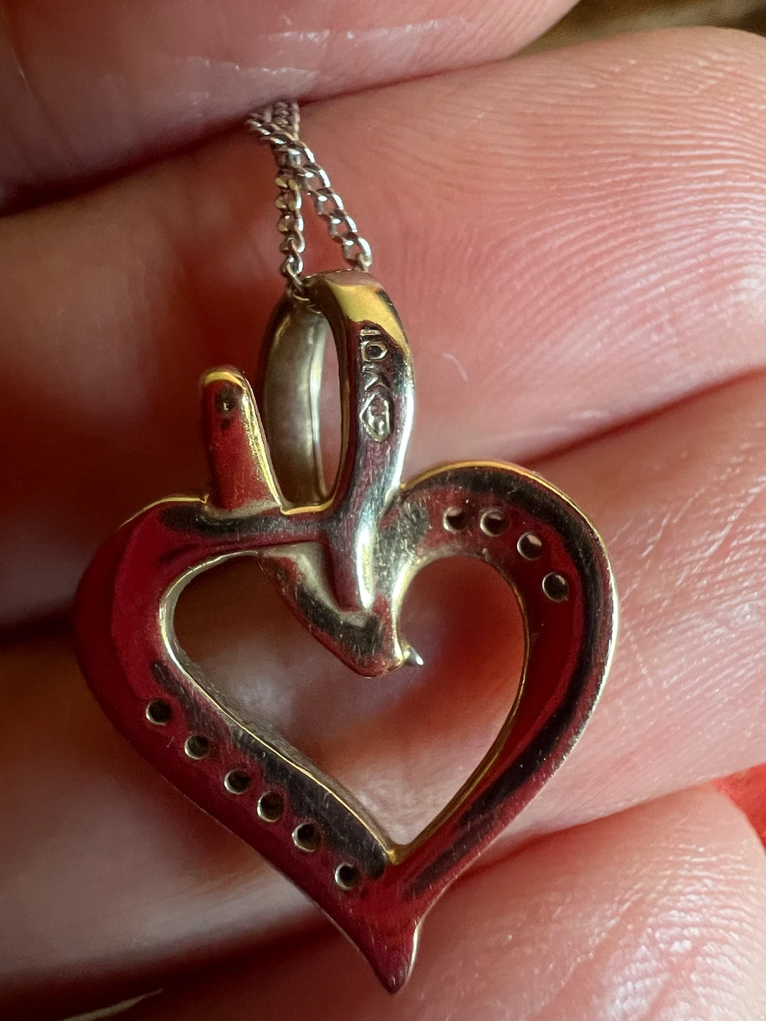 10K Gold Heart Pendant Necklace with Diamonds - photo 3