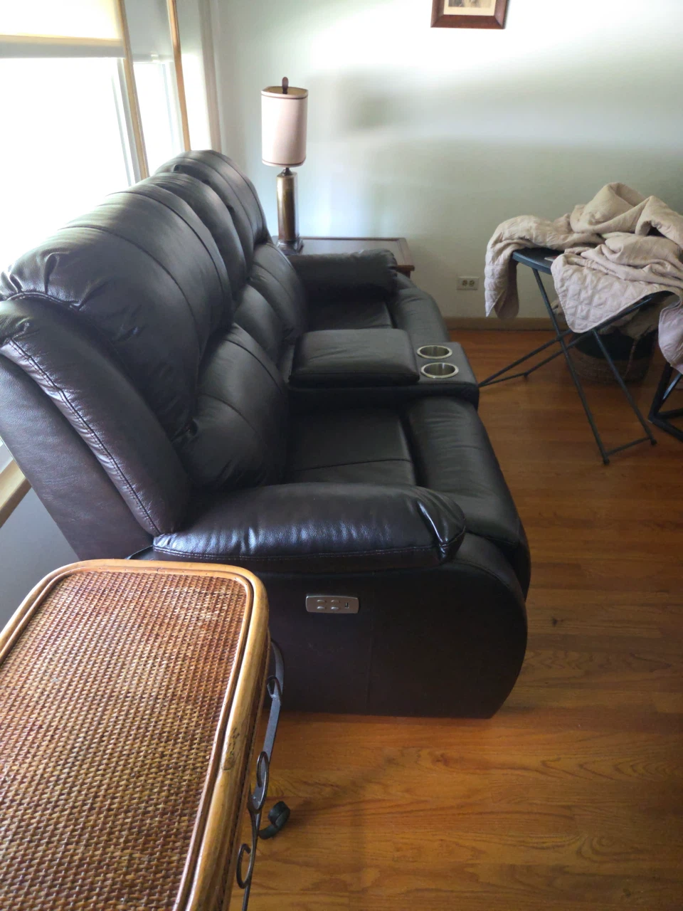 Dark Brown Leather Recliner Sofa with Cup Holders