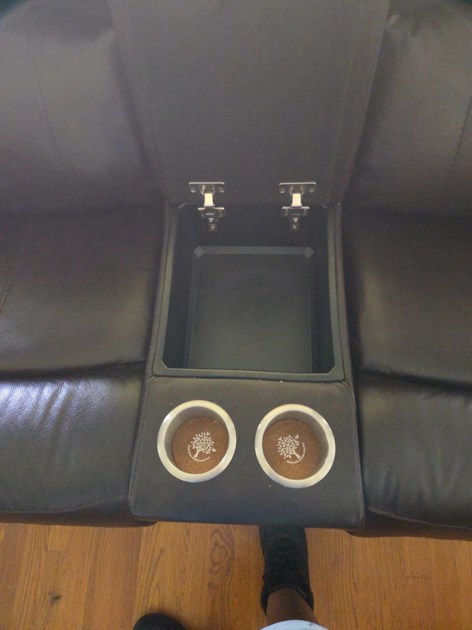 Dark Brown Leather Recliner Sofa with Cup Holders - photo 2