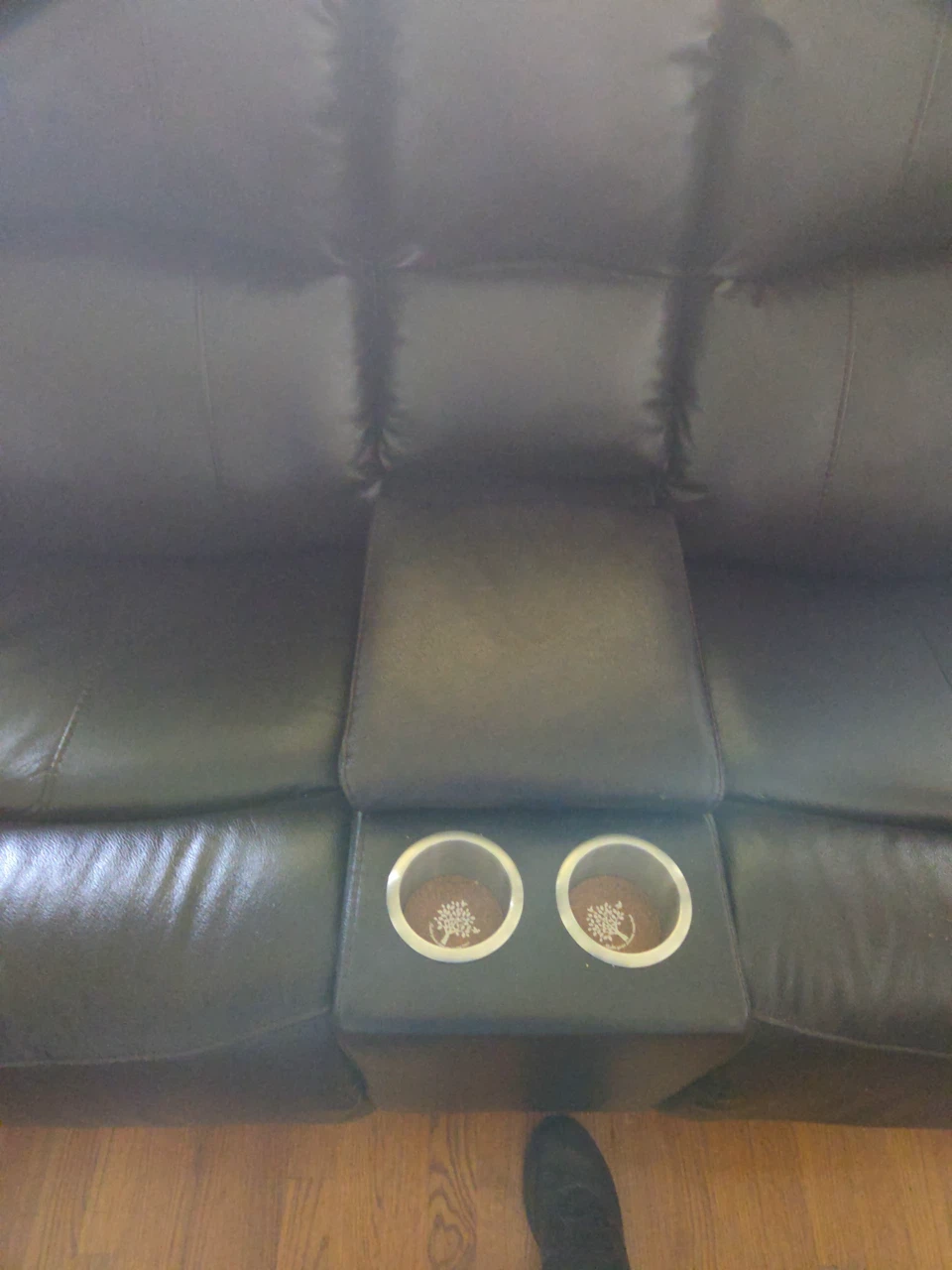 Dark Brown Leather Recliner Sofa with Cup Holders - photo 3