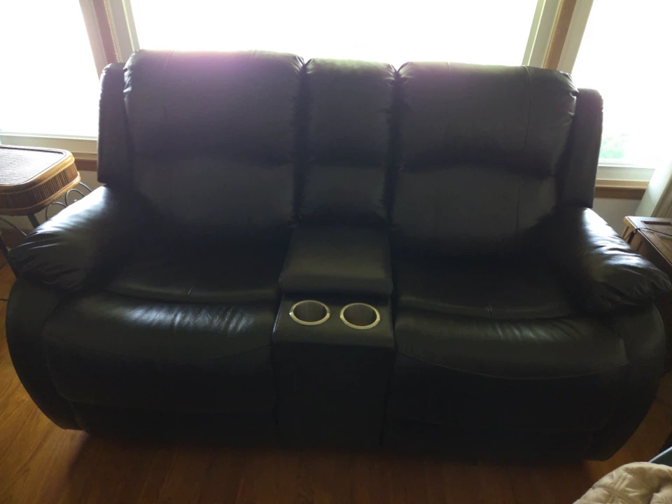 Dark Brown Leather Recliner Sofa with Cup Holders - photo 4