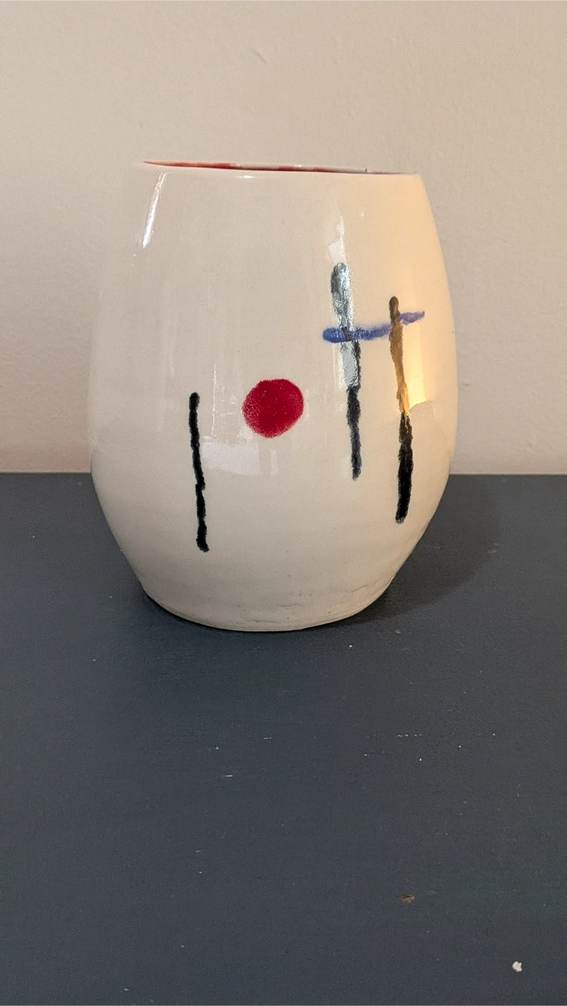 White Ceramic Vase with Abstract Design - photo 4