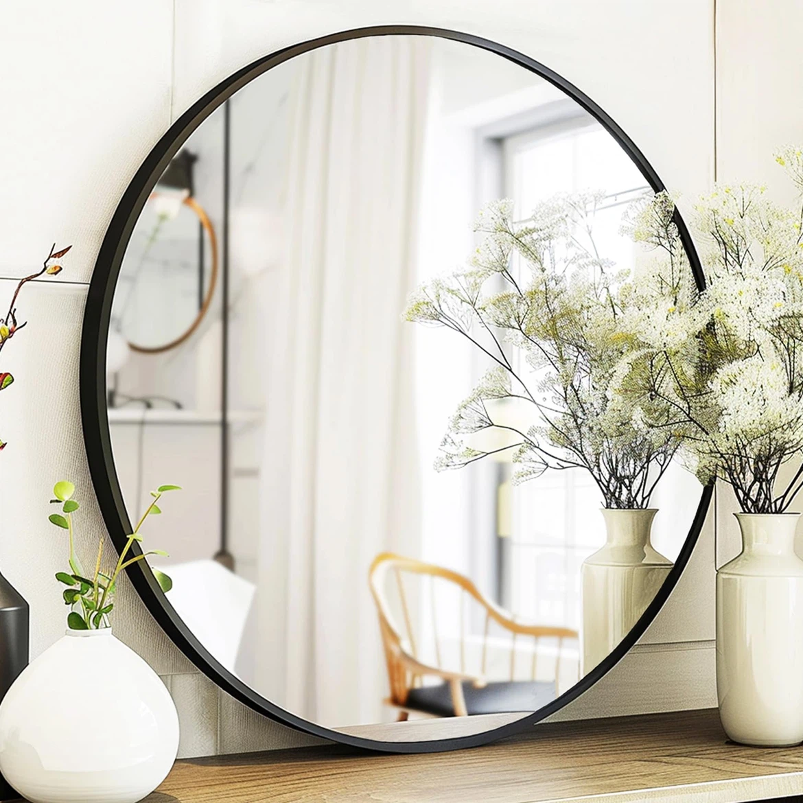 28” Round Wall Mirror in Metal frame