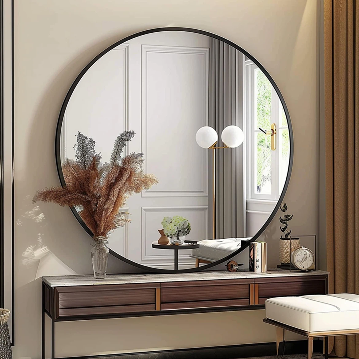 28” Round Wall Mirror in Metal frame - photo 2