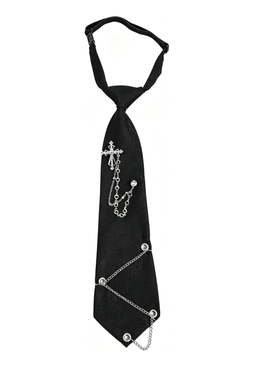 Black Tie with Cross Charm and Chains