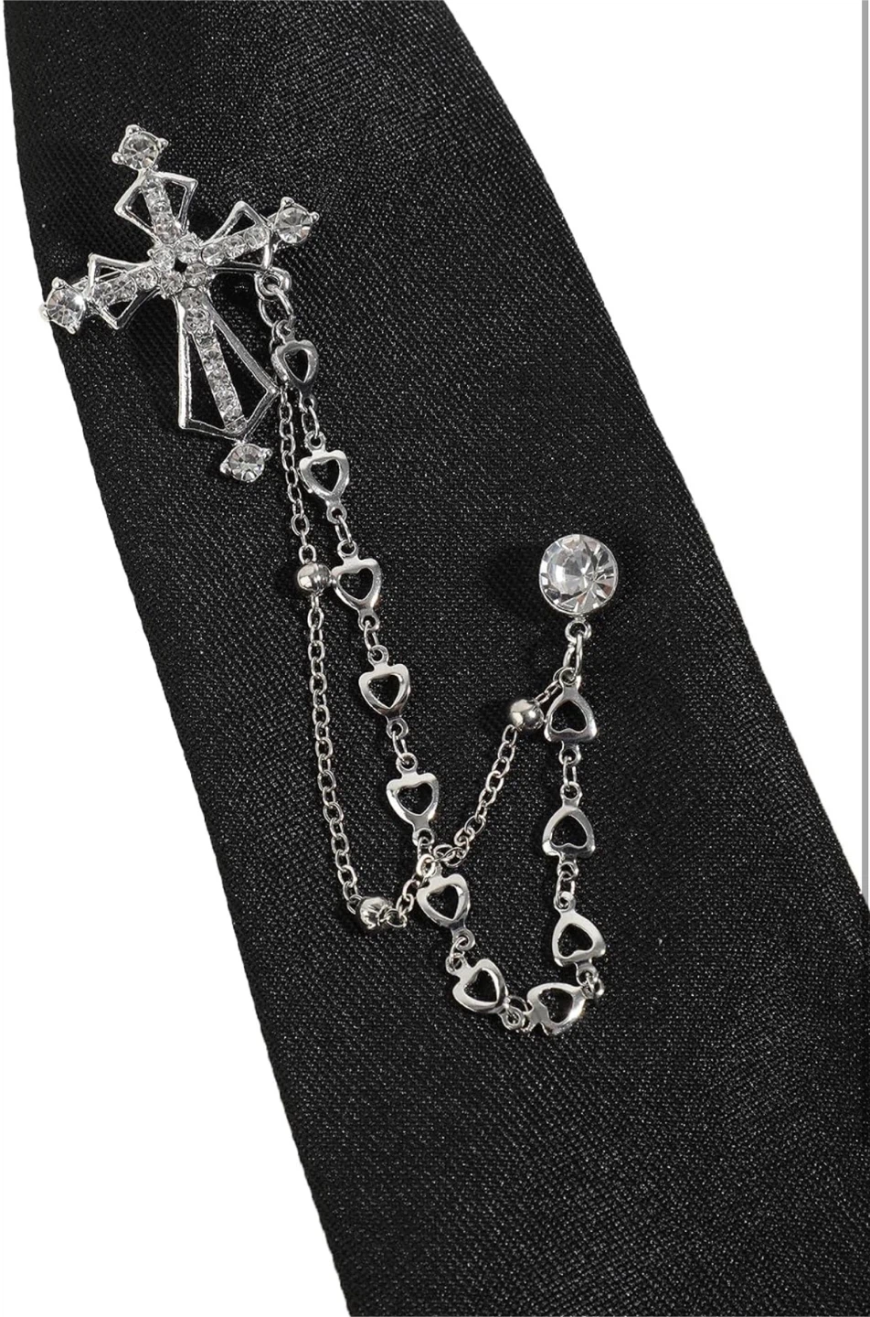 Black Tie with Cross Charm and Chains - photo 5