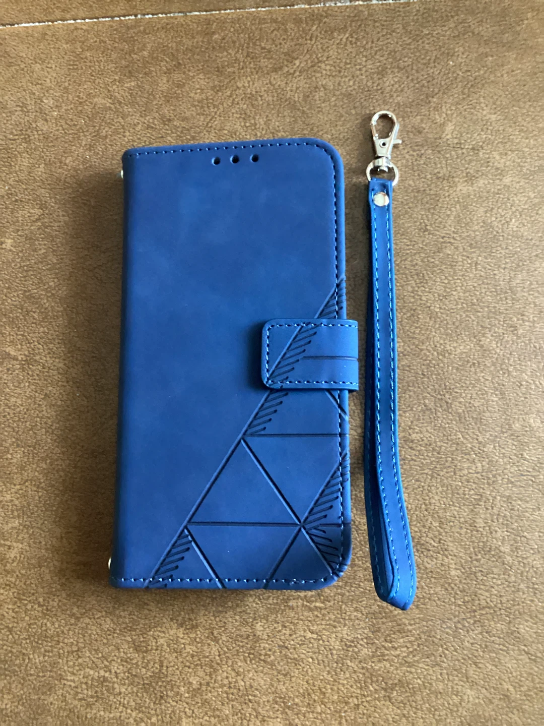 Blue Folio Wallet Phone Case with Wrist Strap
