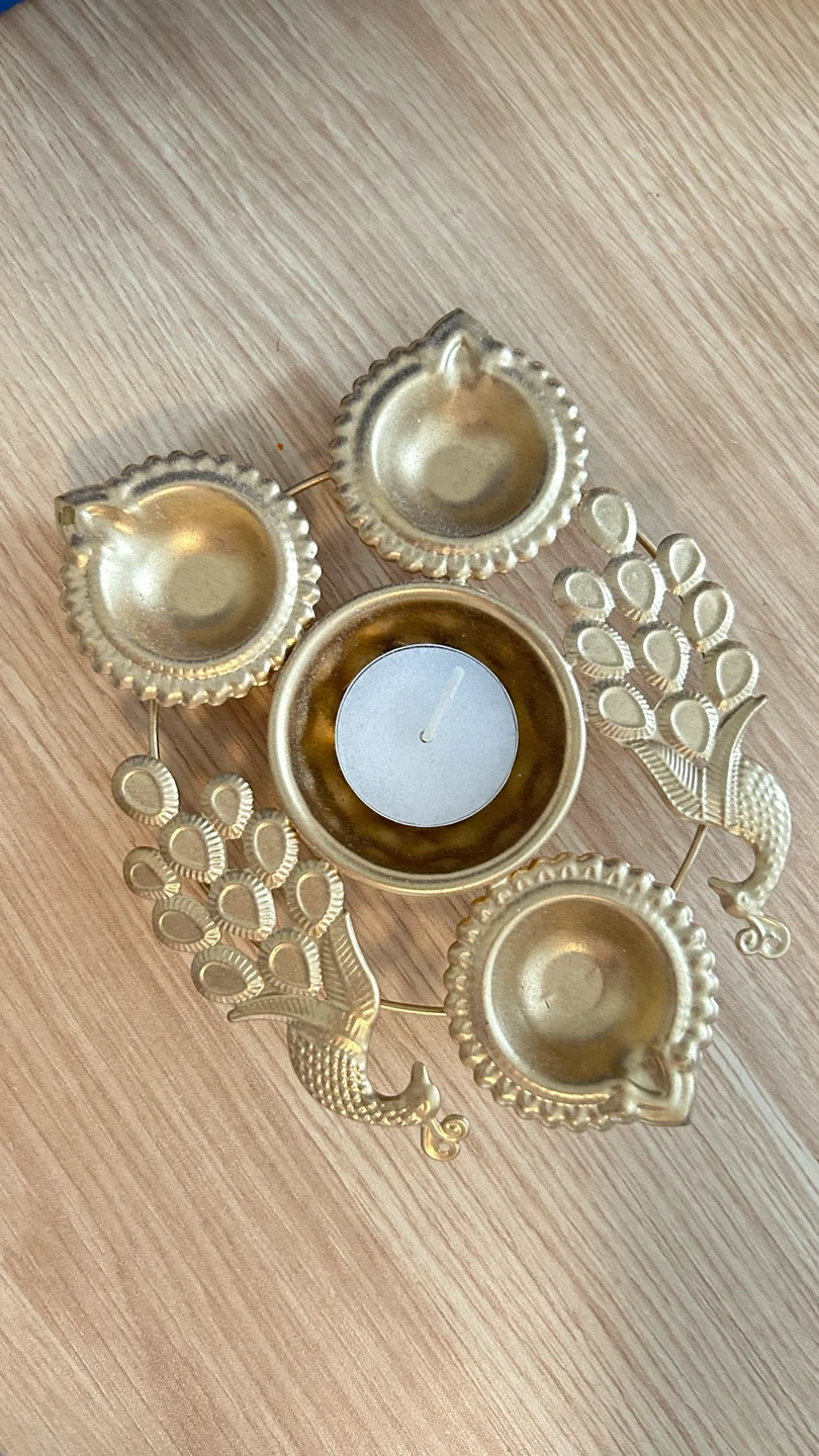Gold Colour Peacock Tealight Diya Candle Holder