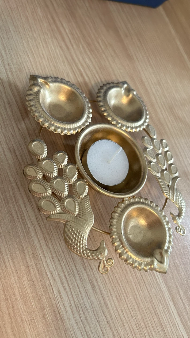 Gold Colour Peacock Tealight Diya Candle Holder - photo 2