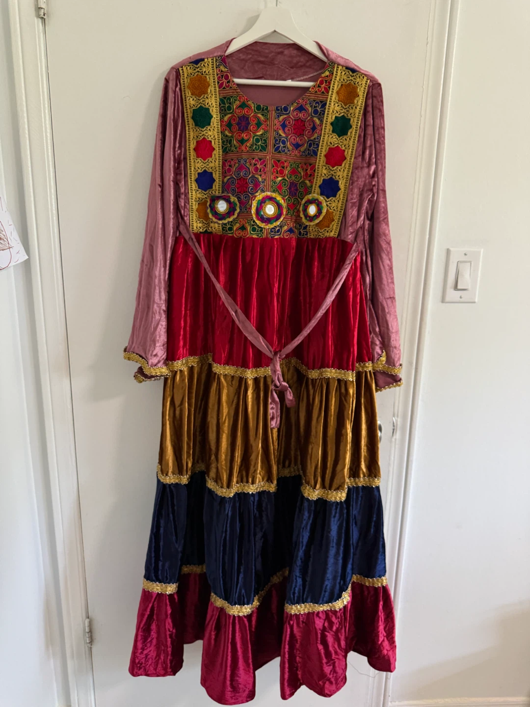 Embroidered Velvet Tiered Dress