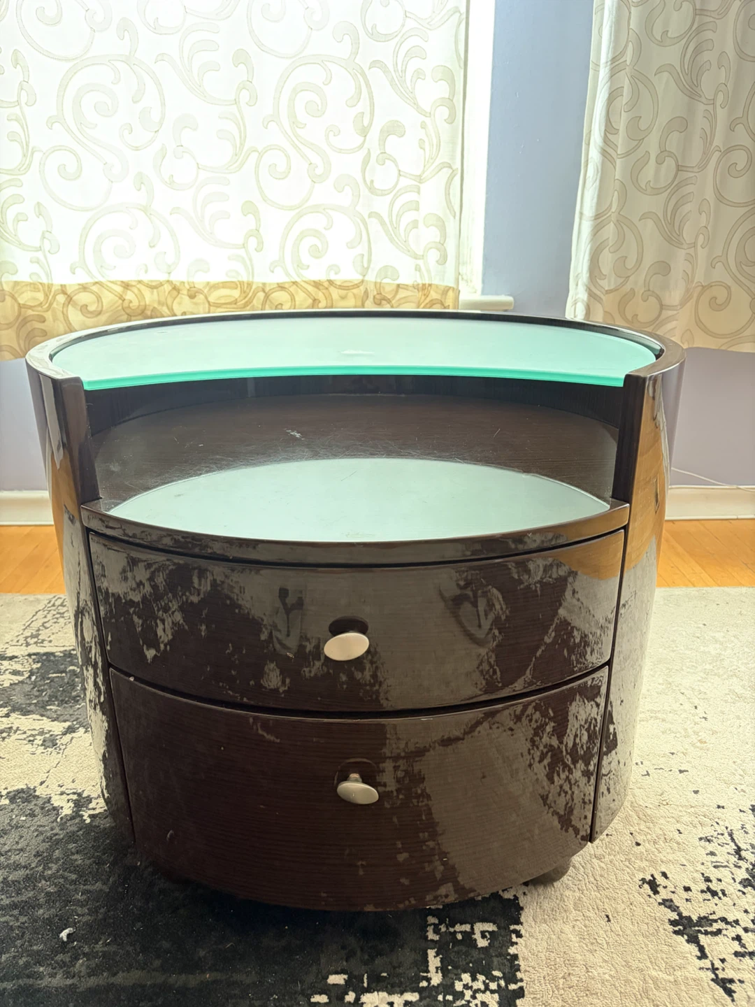 Round Wood Nightstand with Glass Top - photo 2